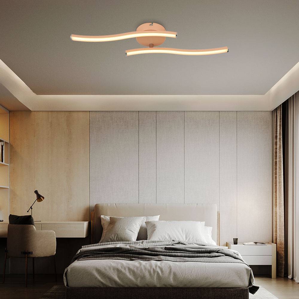 LED Deckenleuchte Wohnzimmerlampe 2 flammig Deckenlampe opal, modern, Acryl Metall pfirsich, LED 12W 920Lm 3000K, LxBxH 51,5x10x7,2 cm