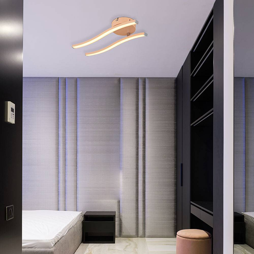 LED Deckenleuchte Wohnzimmerlampe 2 flammig Deckenlampe opal, modern, Acryl Metall pfirsich, LED 12W 920Lm 3000K, LxBxH 51,5x10x7,2 cm