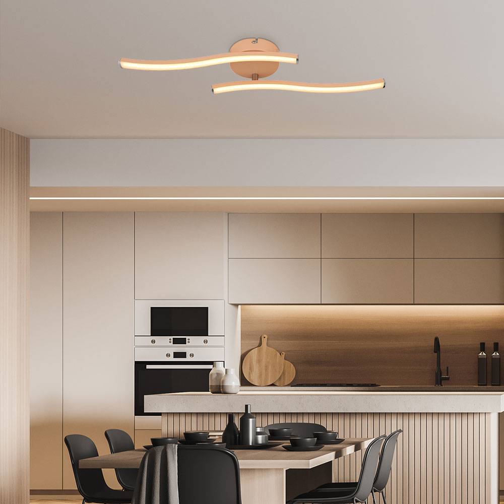 LED Deckenleuchte Wohnzimmerlampe 2 flammig Deckenlampe opal, modern, Acryl Metall pfirsich, LED 12W 920Lm 3000K, LxBxH 51,5x10x7,2 cm