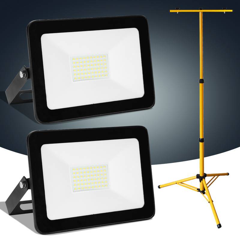 2x 50W LED Baustrahler Fluter Stativ Flutlicht Scheinwerfer Außenstrahler Arbeitsleuchte Bauscheinwerfer IP66 Wasserdicht Warmweiß