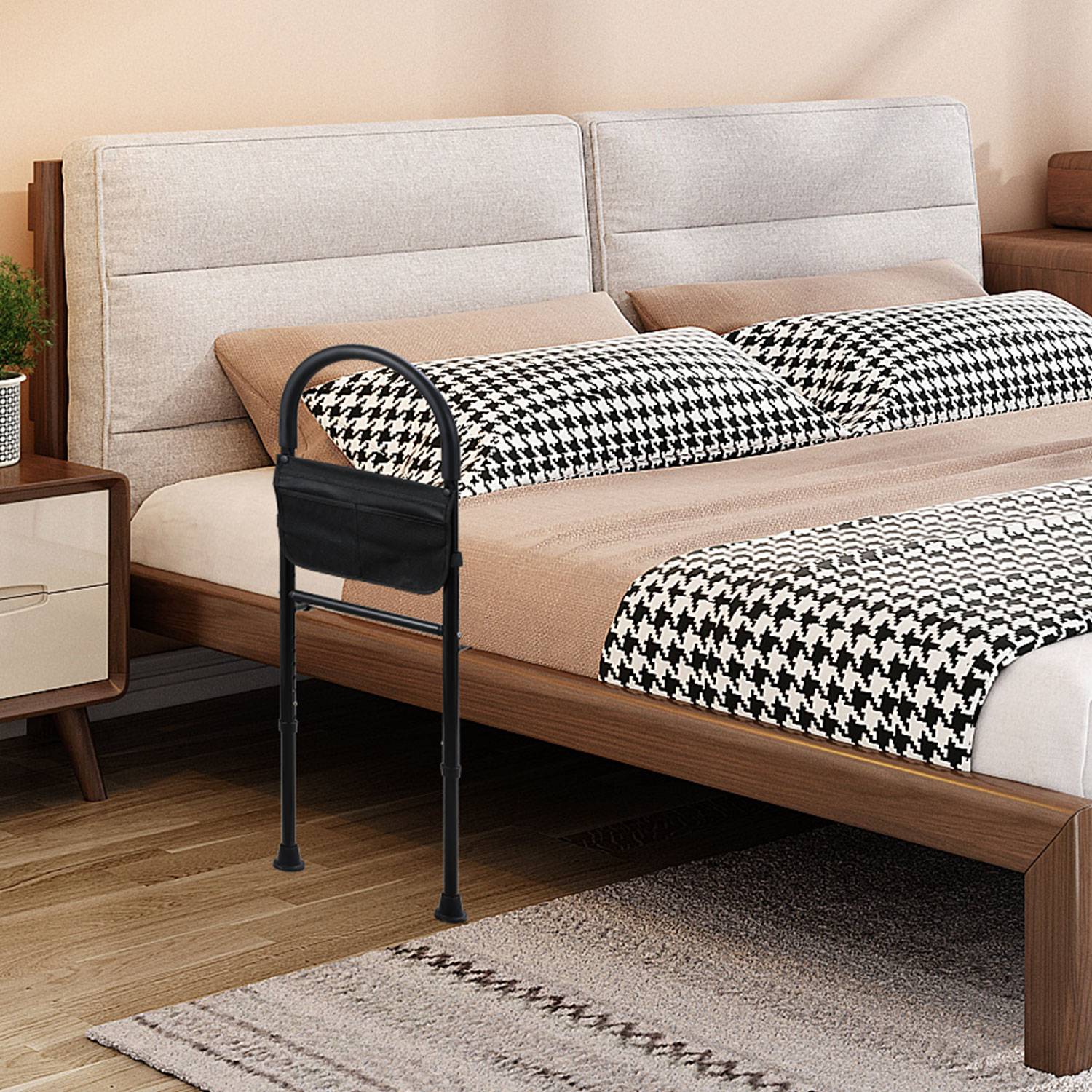 Bettgitter für Ältere Sicherheit Bettgeländer mit Lagerung Tragfähigkeit 150 kg Schwarz