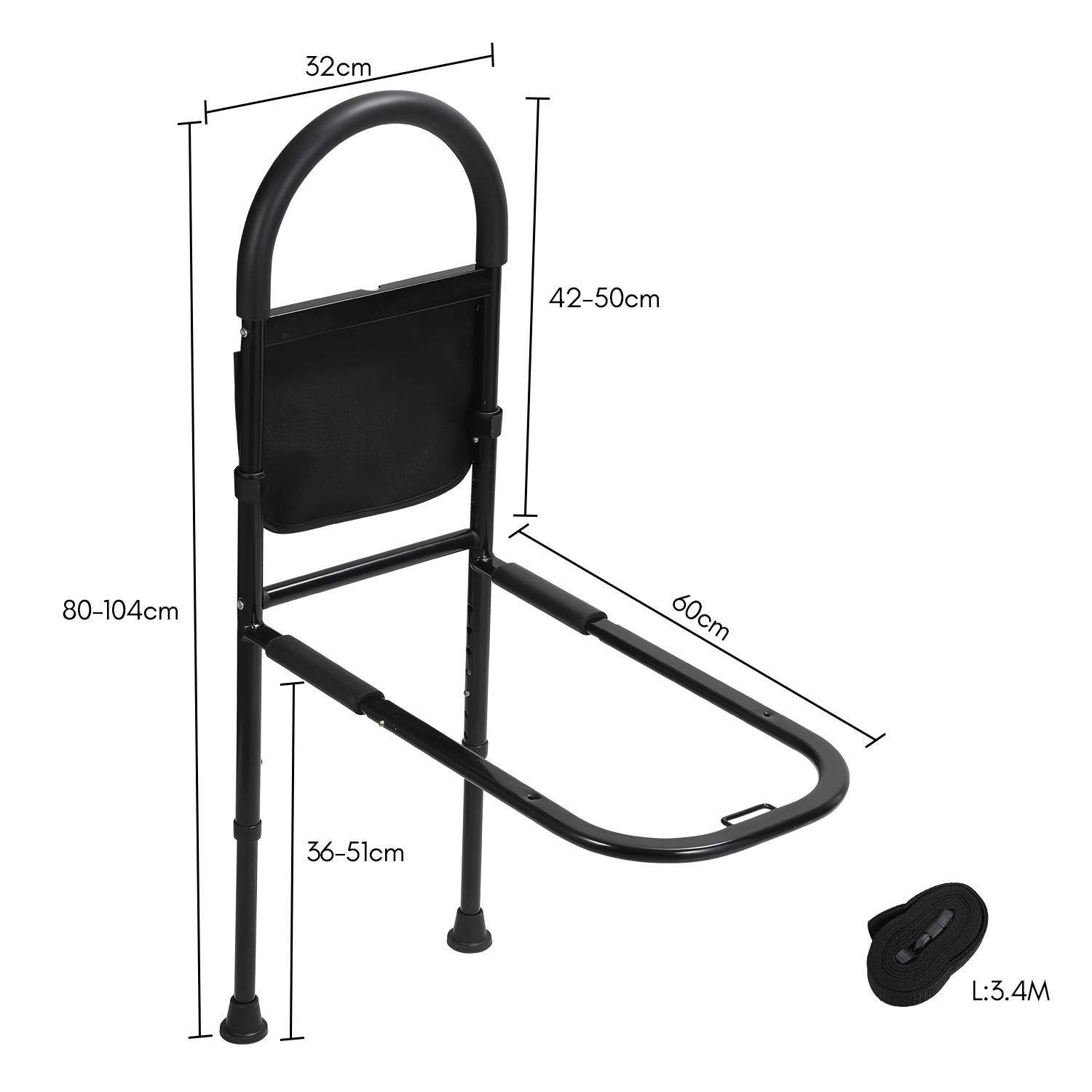 Bettgitter Aufstehhilfe Bett Haltegriffe Hilfsmittel für Senioren Verstellbare 80-104cm, mit LED