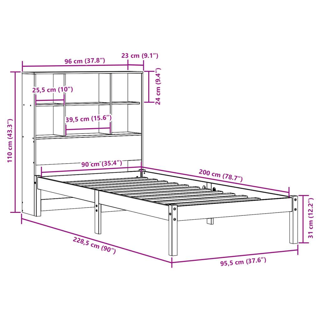vidaXL Massivholzbett mit Regal ohne Matratze 90x200 cm Kiefer
