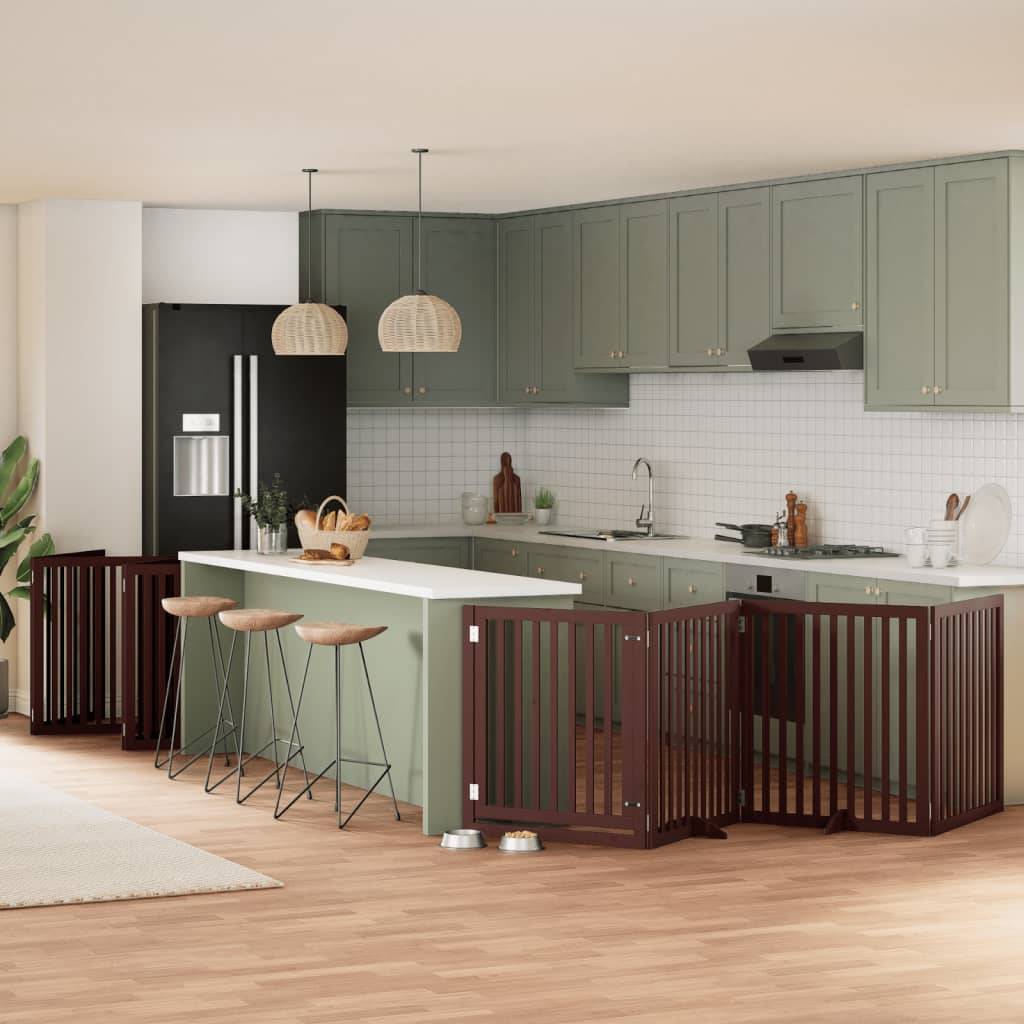 vidaXL 10-tlg. Hundetor mit Tür Faltbar Braun 800 cm Pappelholz