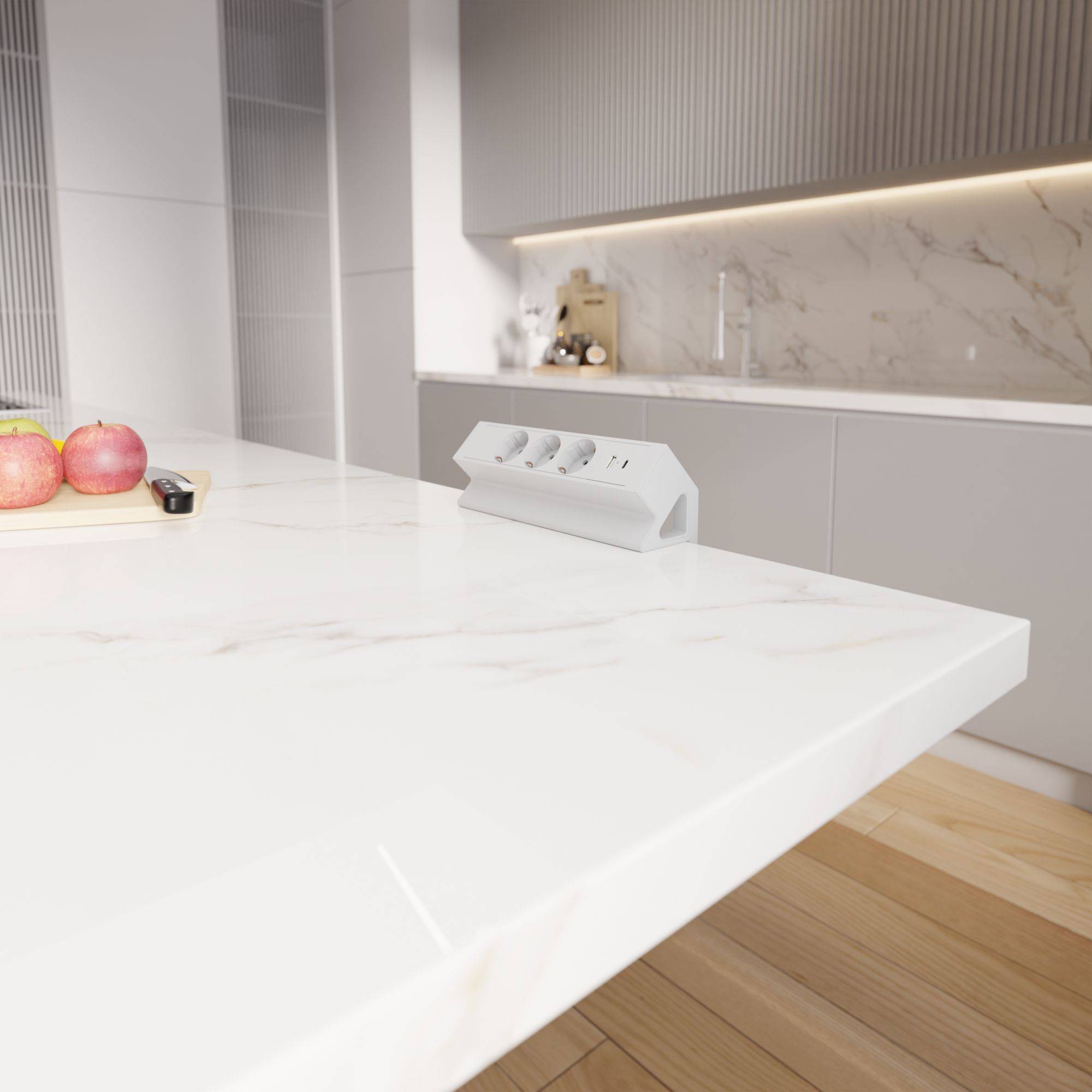 kalb | 3er Aufsatzsteckdose zum Anklemmen, USB A/C, 3-fach Steckdose, 230V 16A, für Möbel, Steckdosenleiste, EU-Schutzkontaktstecker, Ampereon