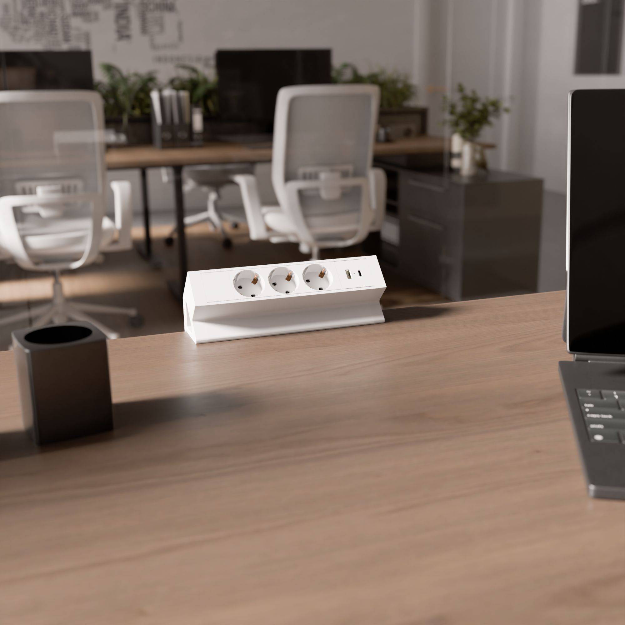 kalb | 3er Aufsatzsteckdose zum Anklemmen, USB A/C, 3-fach Steckdose, 230V 16A, für Möbel, Steckdosenleiste, EU-Schutzkontaktstecker, Ampereon