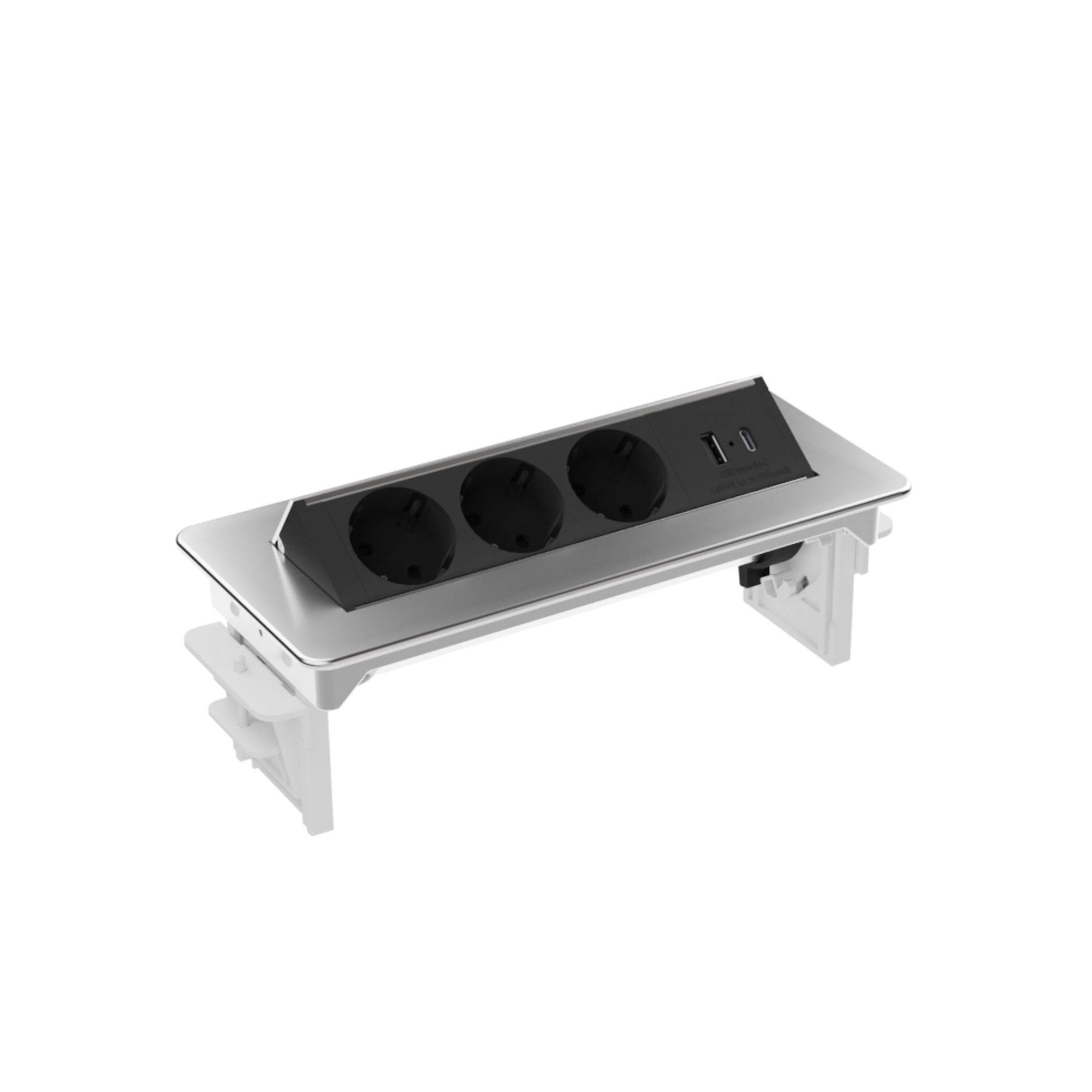 kalb | 3er Flipup-Mehrfachsteckdose Voltaris mit USB A/C, Steckdosenleiste 230V 16A Tischanschlussfeld für Möbel Einbau-Steckdose mit USB Ports, Ver