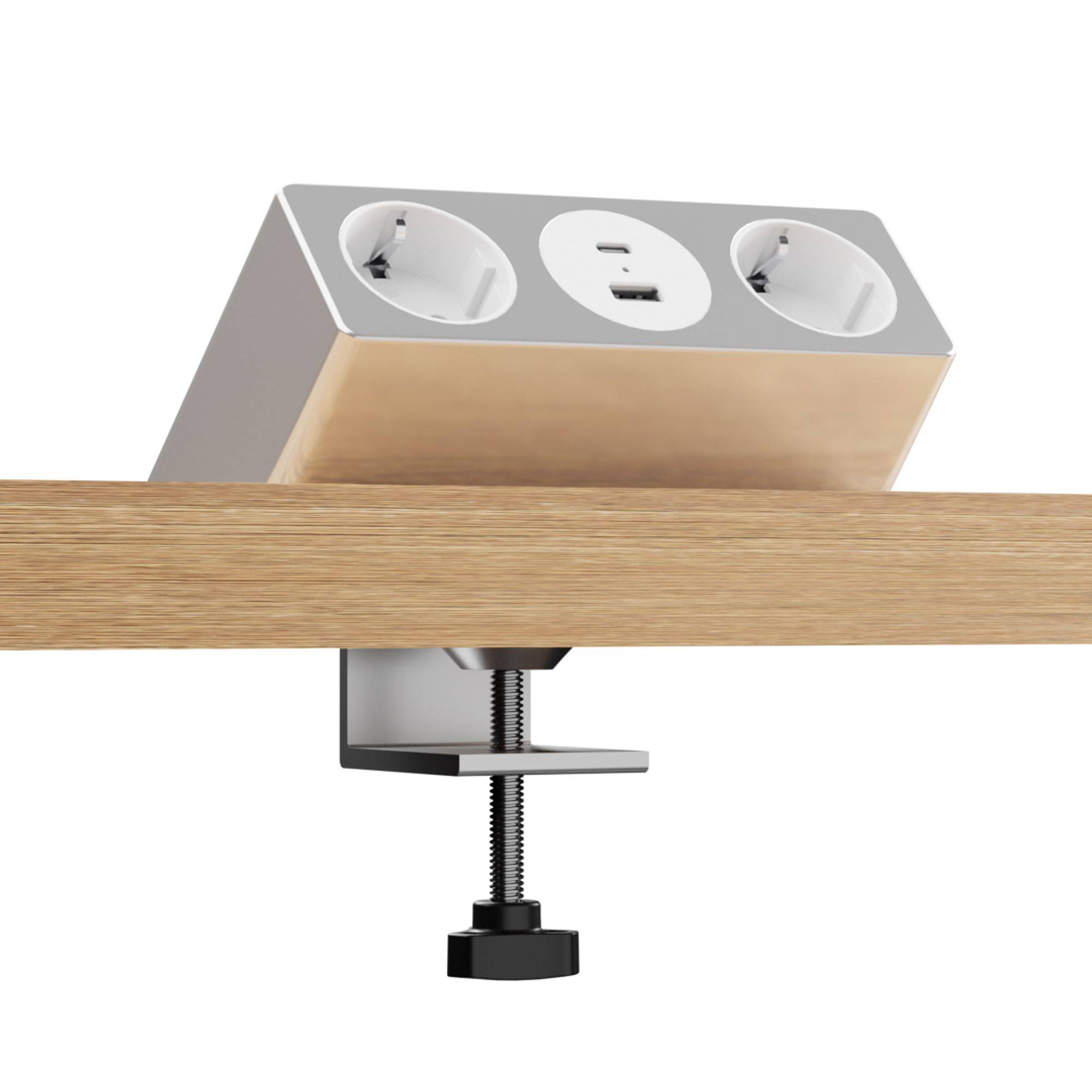 kalb | Nexura Mehrfachtischsteckdose, 2x 230VAC, USB A/C 30W, flexible Montage mit C-Klemme oder Montageplatte, 2m Kabel, Plug & Play, für die