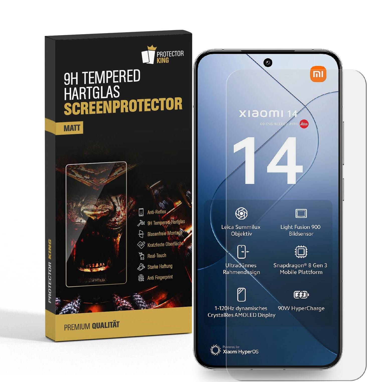 4x 9H Panzerglas für Xiaomi 14 Matt ANT-Reflex echtes Tempered Glass Panzerfolie Displayschutz Schutzglas Schutzfolie Screen-Protector