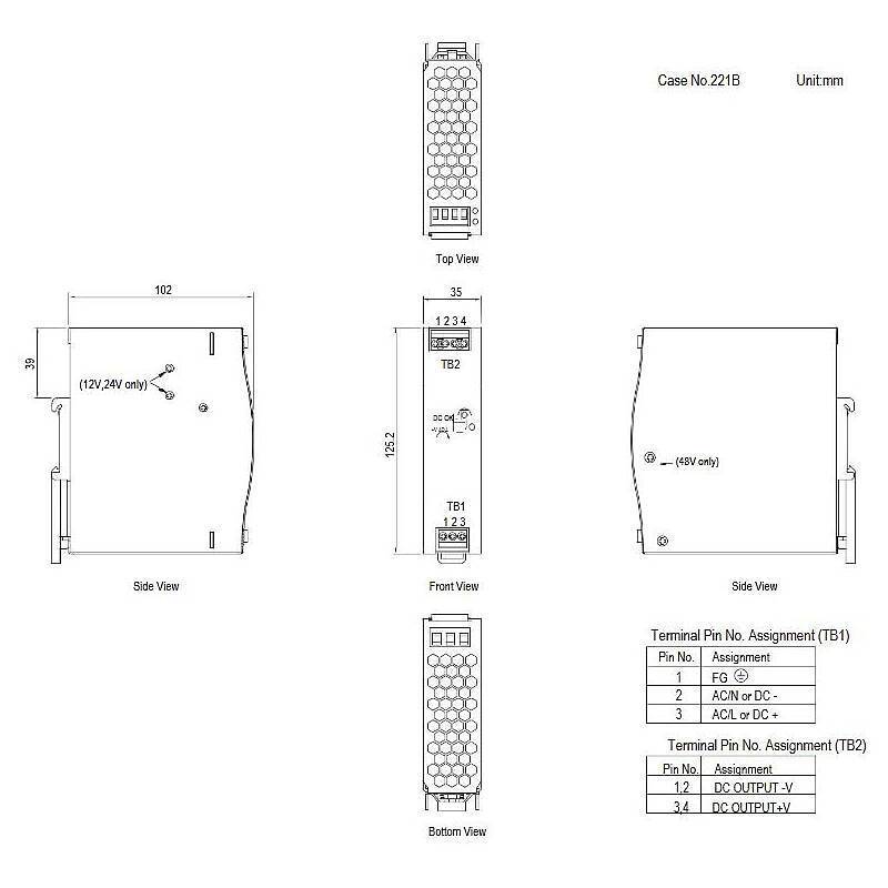 VIVOTEK NDR-75-48 DIN-Rail Netzteil, 48VDC, 75W, Universeller AC-Eingang / Vollbereich | Schutzfunktionen: Kurzschluss