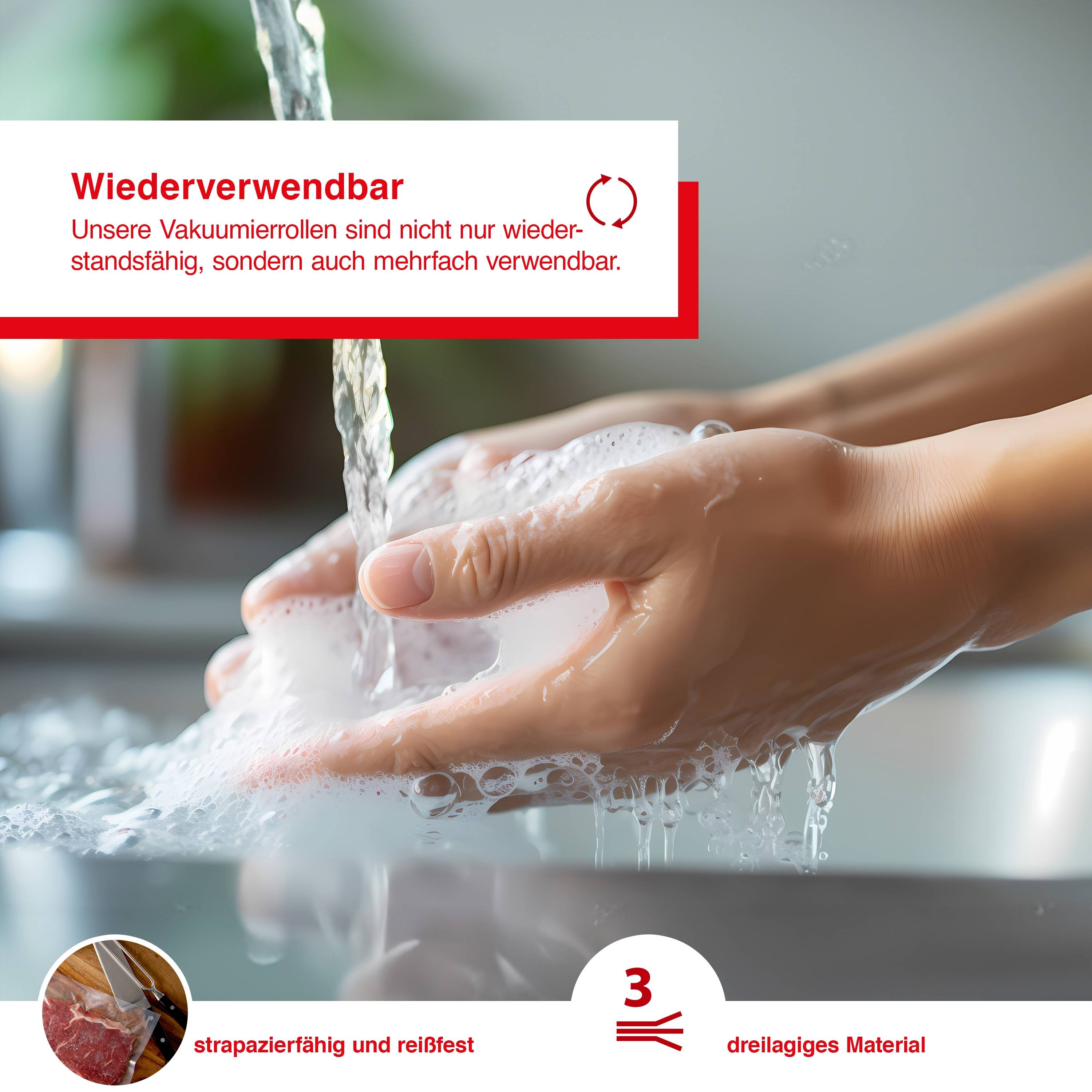 Solis Vakuumierfolie für Vakuumierer, 2 Rollen BPA-frei, 600x30 cm, Dicke 110 µm