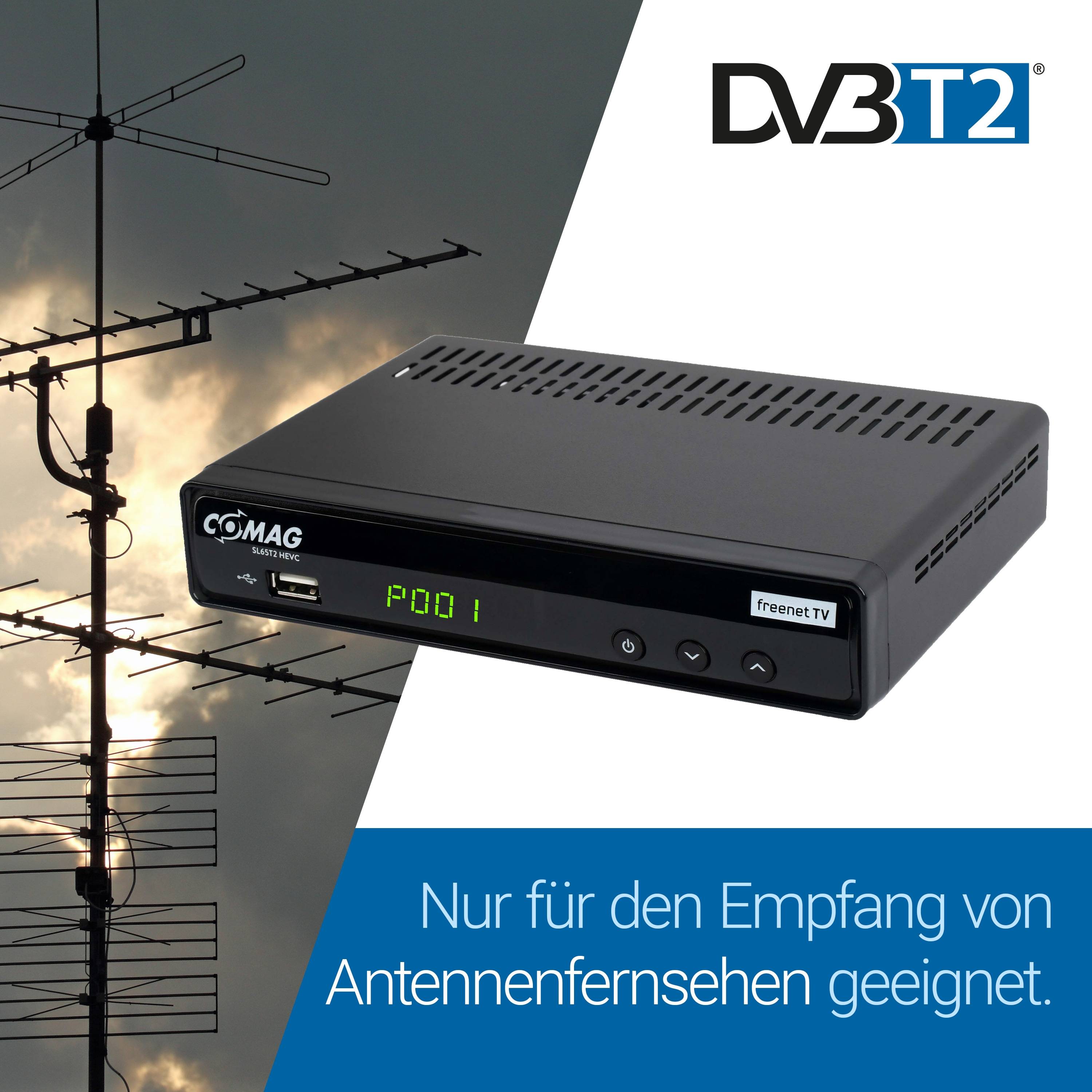 Comag SL65T DVB-T2 Bundel, Freenet TV, PVR Funktion, HDMI Kabel, passive Antenne