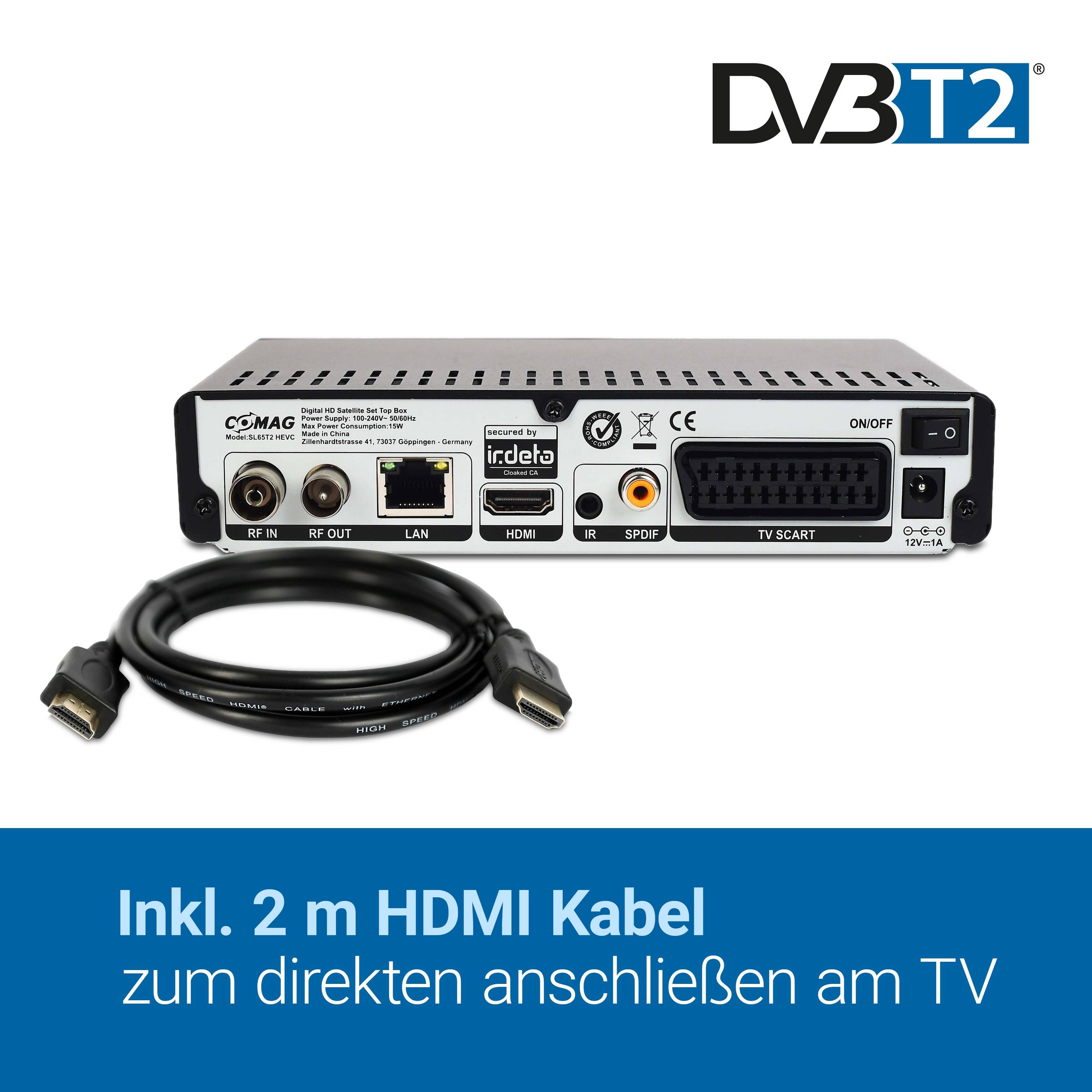 Comag SL65T DVB-T2 Bundel, Freenet TV, PVR Funktion, HDMI Kabel, passive Antenne