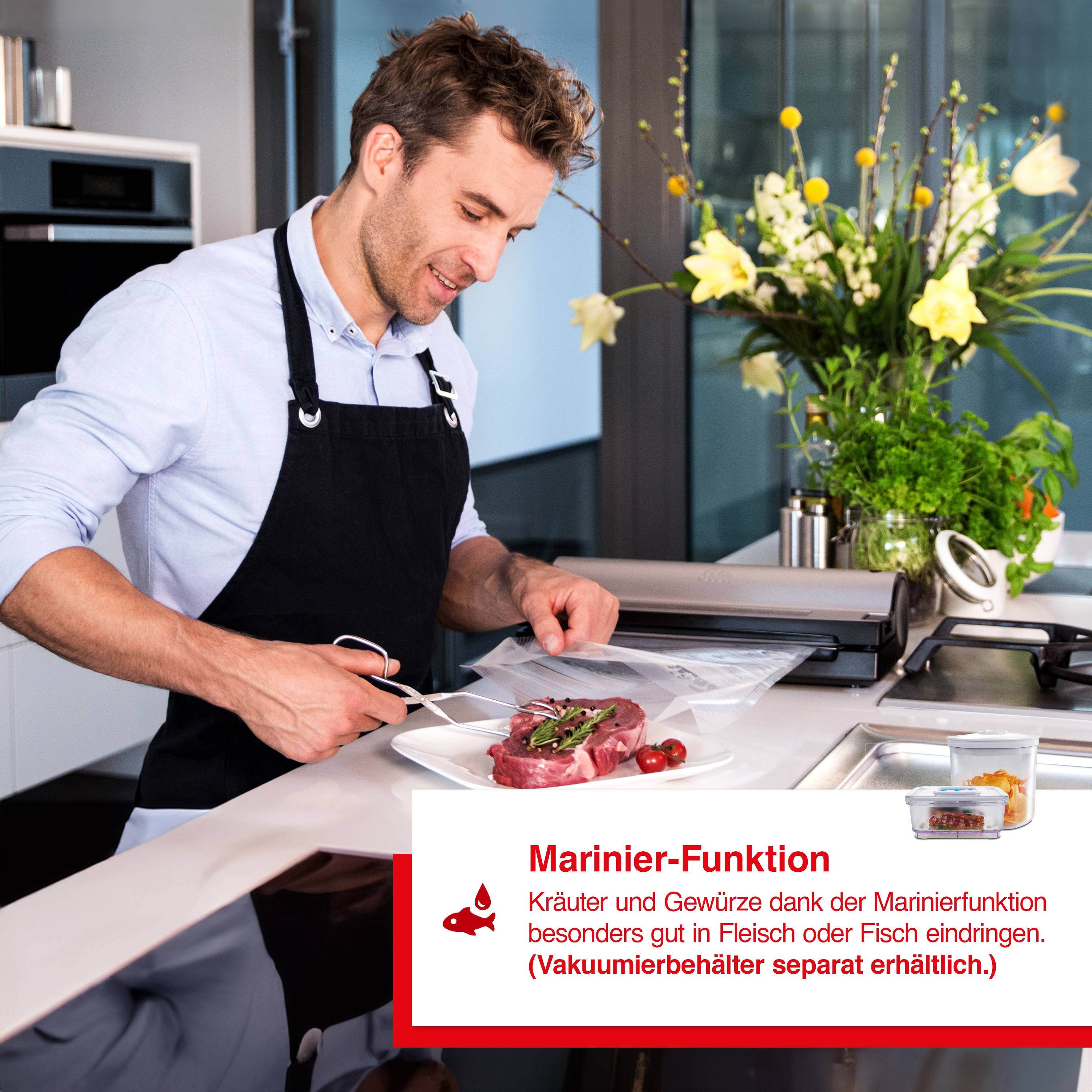 Solis Vakuumiergerät mit Marinierfunktion, Set inkl. 60 Beutel & 4 Rollen