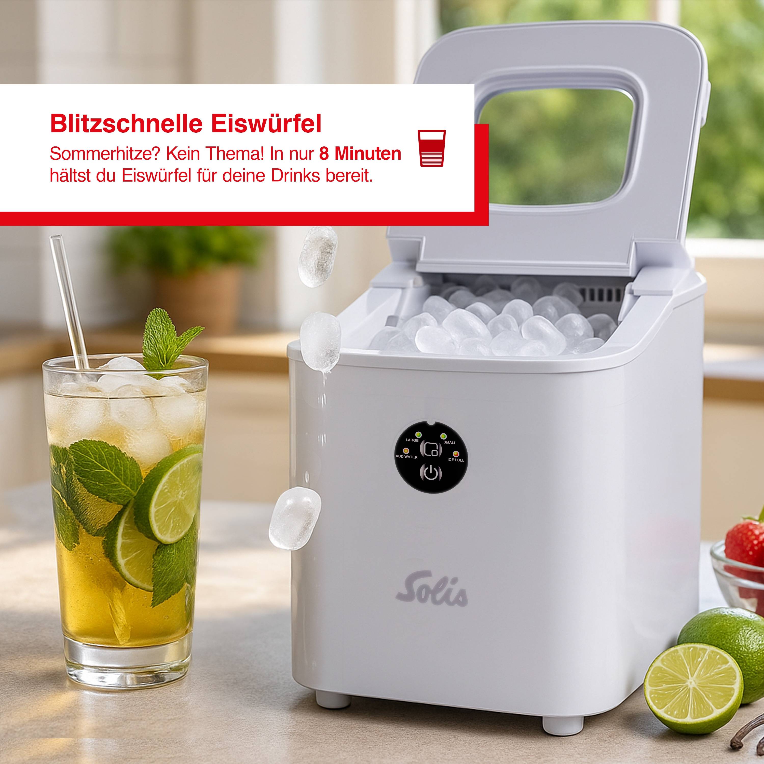 Solis Eiswürfelmaschine, Ice Cube Express, 1L Volumen, 8 Eiswürfel in 10 Minuten