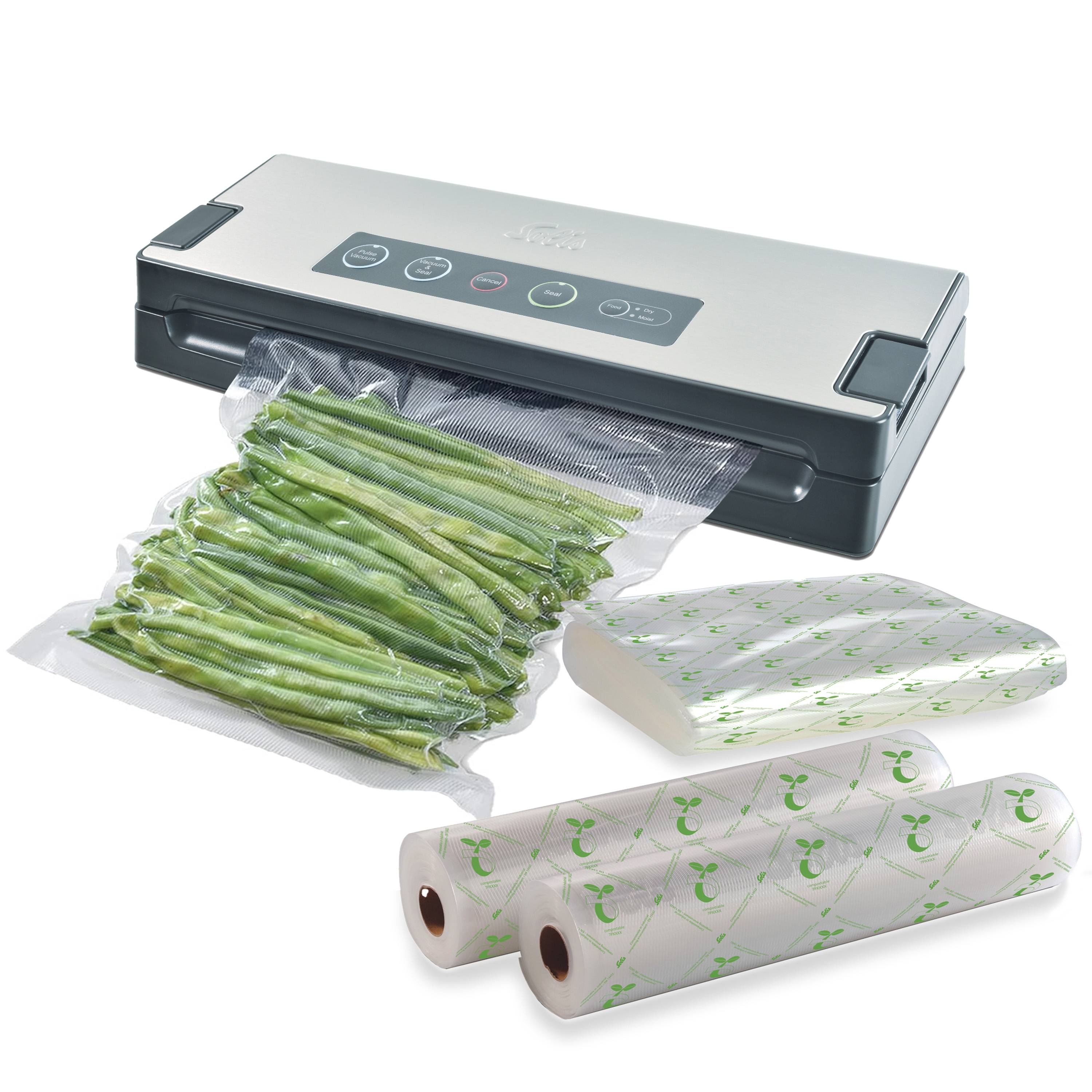 Solis Vakuumiergerät mit Vakuumschlauch, Set inkl. 60 Beutel & 2 Rollen