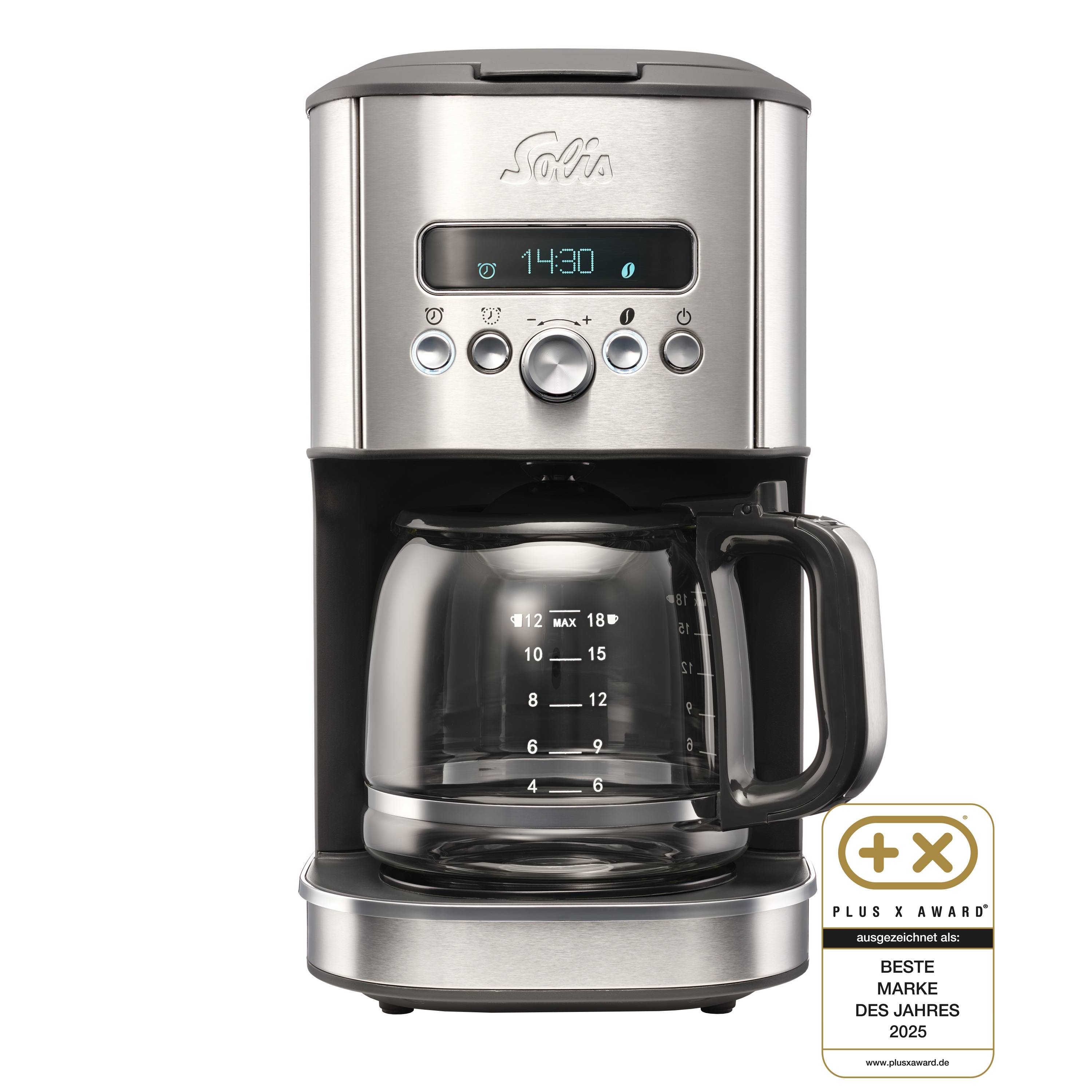 Solis Filterkaffeemaschine 1,8 Liter, für 12-18 Tassen, Warmhaltefunktion, Timer