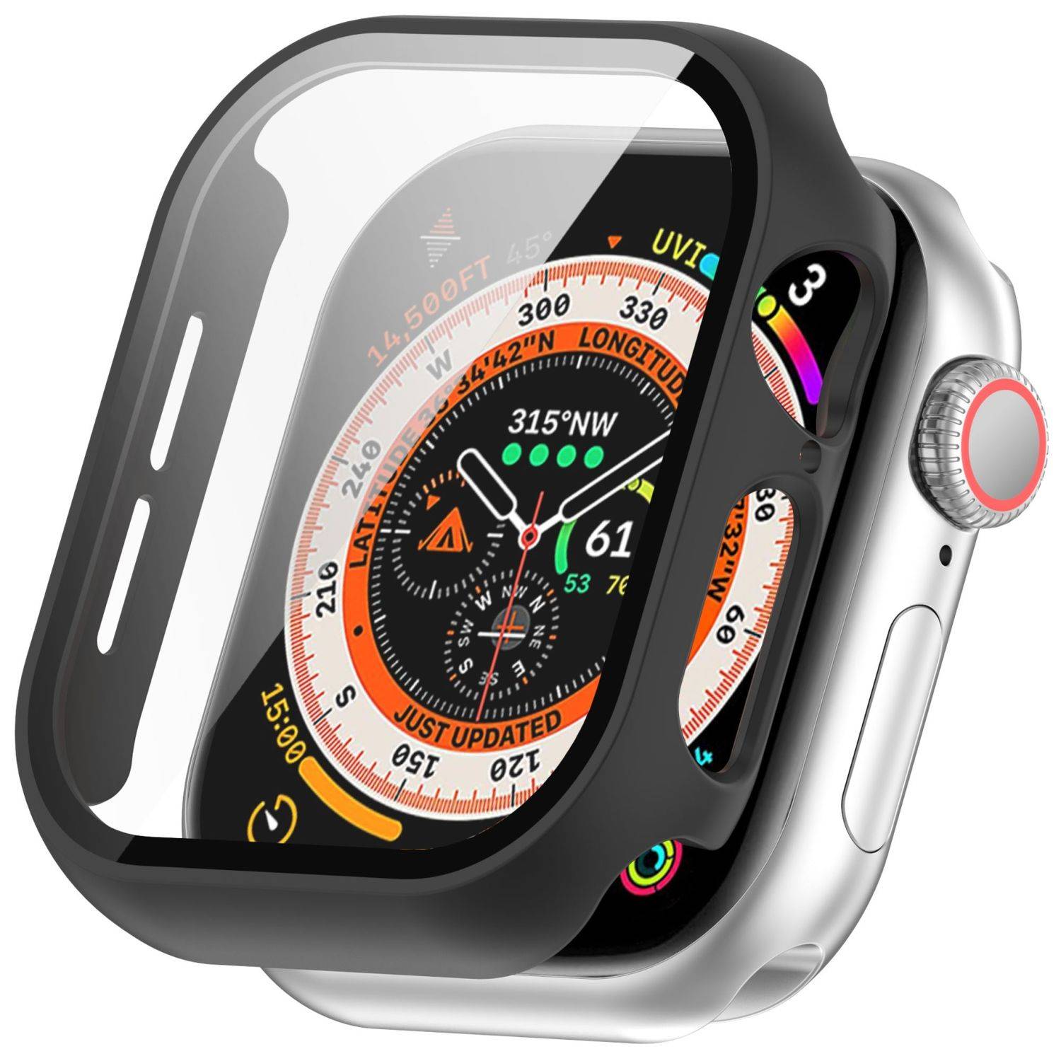 Für Apple Watch Series 10 46mm Kunststoff Hülle + H9 Hart Glas Schwarz