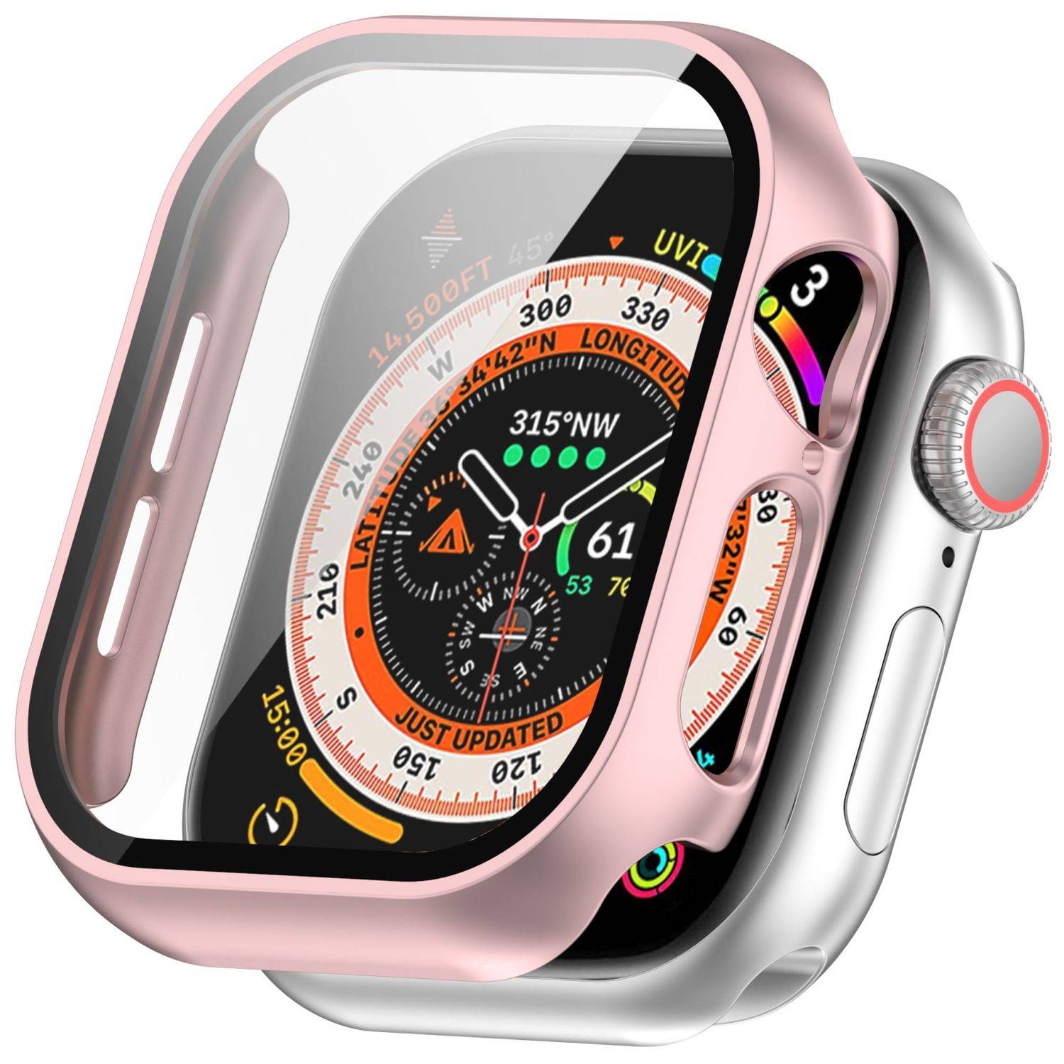 Für Apple Watch Series 10 42mm Kunststoff Hülle + Hart Glas Rose Gold