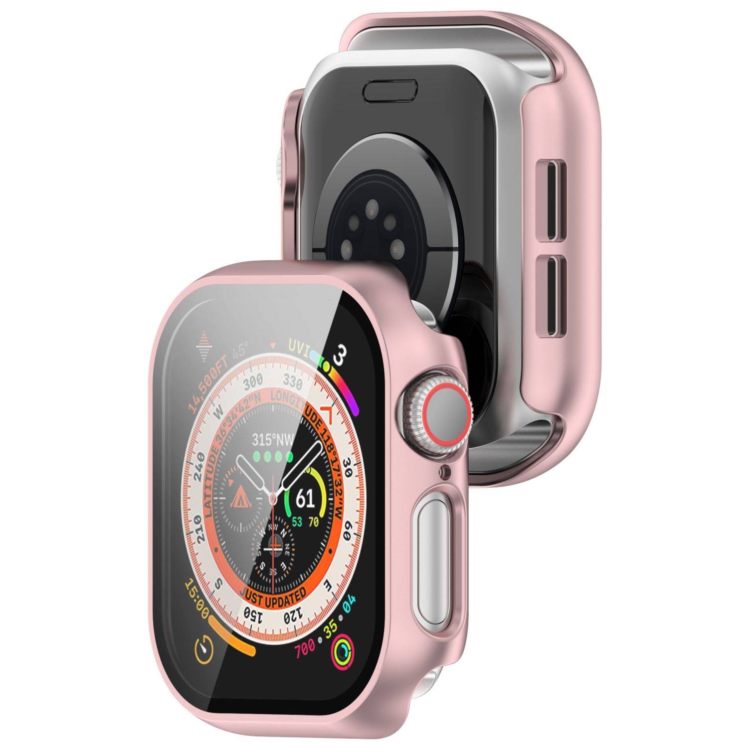 Für Apple Watch Series 10 42mm Kunststoff Hülle + Hart Glas Rose Gold