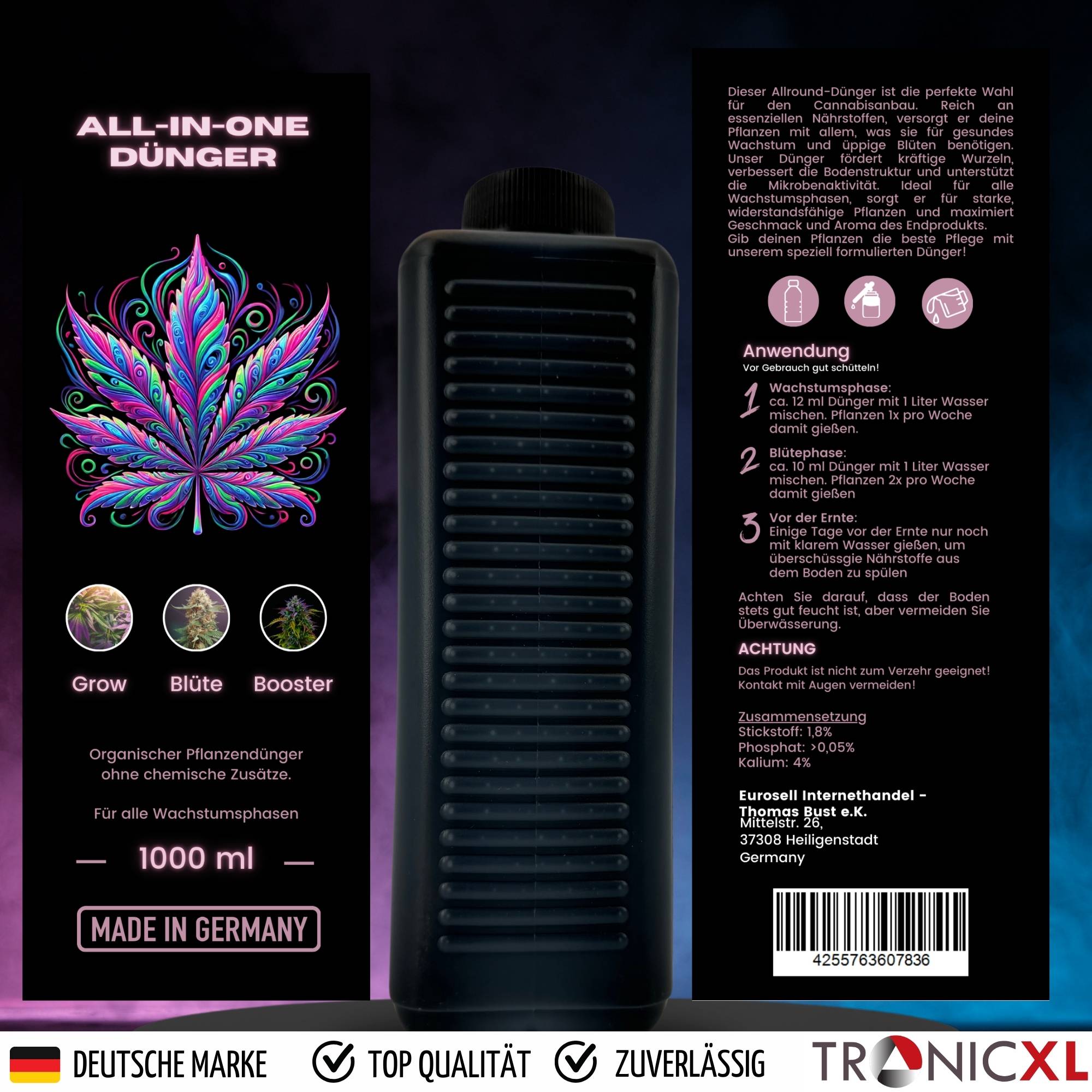 Dünger 1L Grow Growing für Growbox Wachstum und Blütephase Booster Autoflower Zubehör Erde