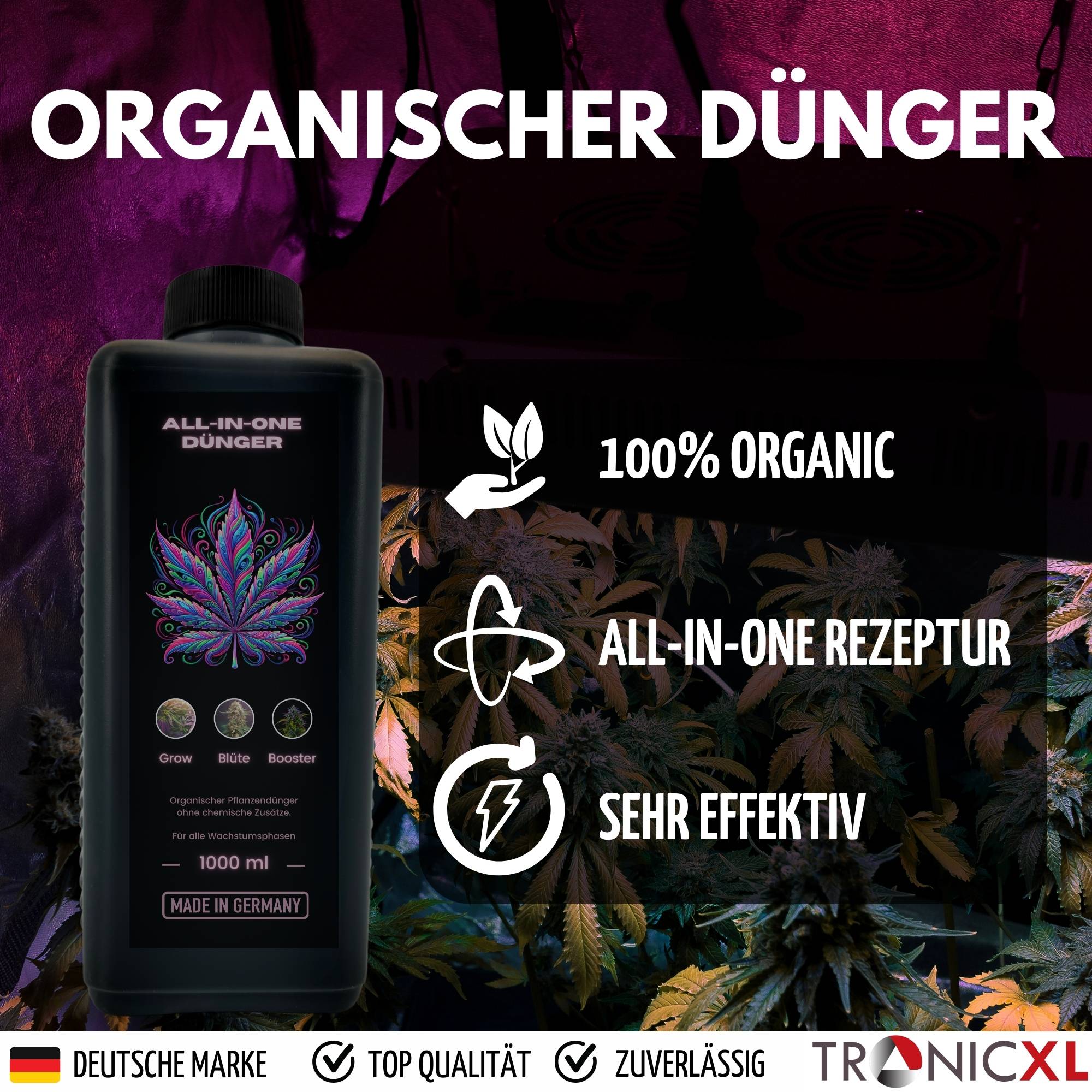 Dünger 1L Grow Growing für Growbox Wachstum und Blütephase Booster Autoflower Zubehör Erde