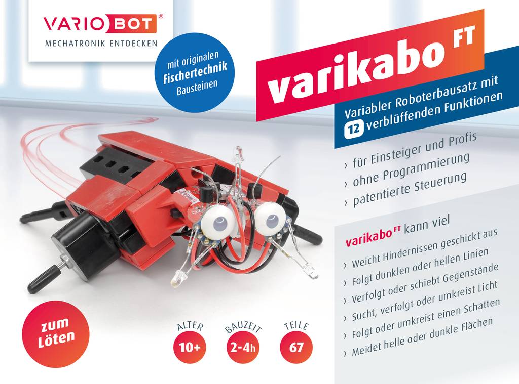 varikabo FT (Fischertechnik) - Roboter-Bausatz zum Löten mit 12 Funktionen, Elektronik-Bausatz von VARIOBOT