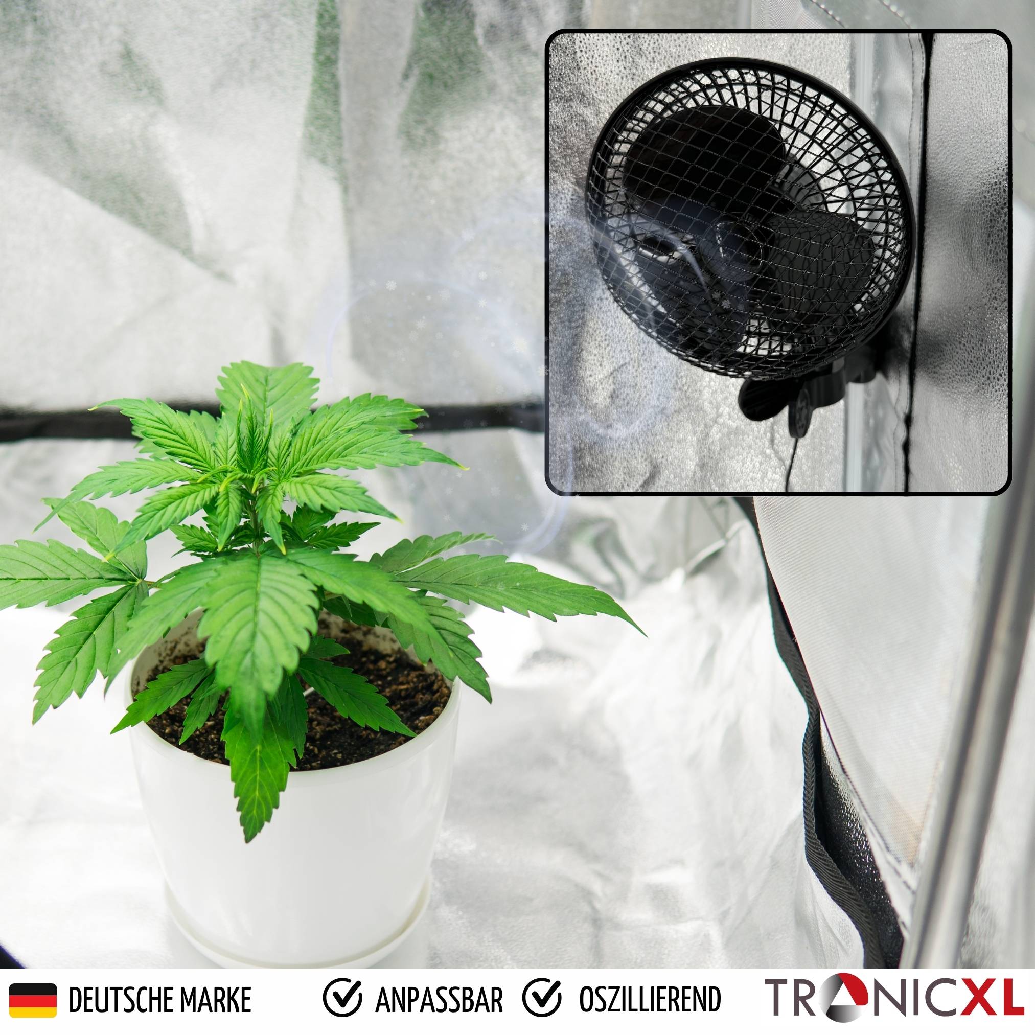 Premium Clip Ventilator oszillierend für Growbox Grow Grower Zelt Lüfter mit Stromkabel groß Zubehör