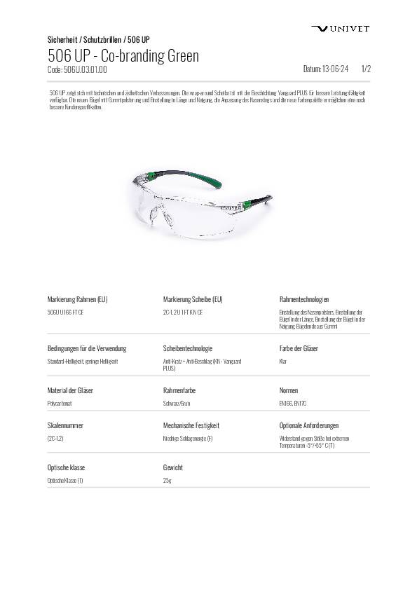 Schutzbrille 506 UP EN 166,EN 170 Bügel schwarz/grün PC UNIVET
