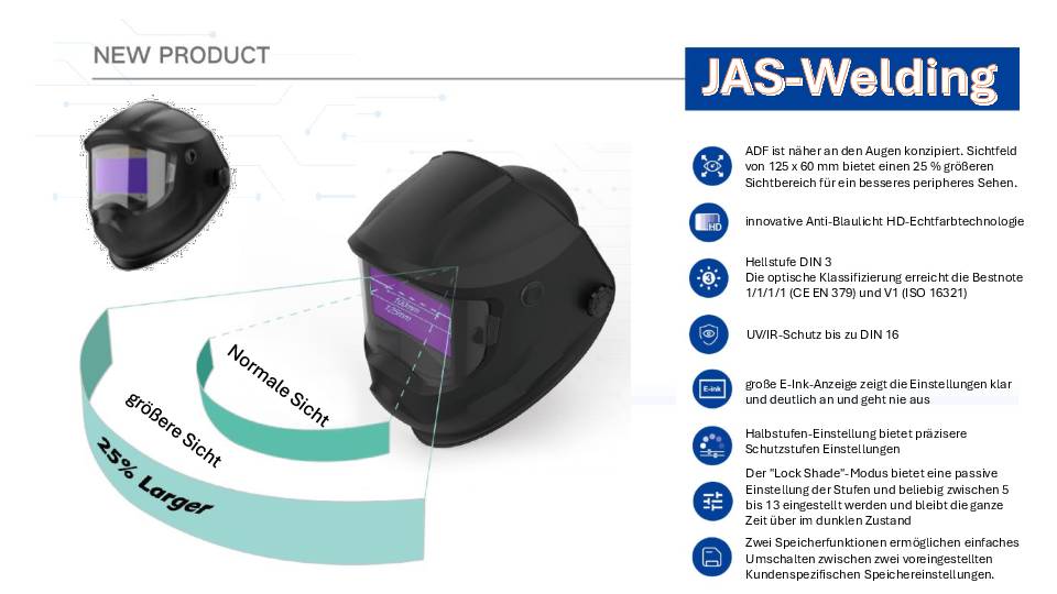 Schweißerschutzhelm Weldmaster WIDE m.ADF 125x60mm DIN 3/5-9+9-13 JAS