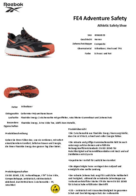 Sicherheitsschuh FE4 Adventure Safety Gr.40 W.11 schwarz/rot S3S SR ESD EN20345