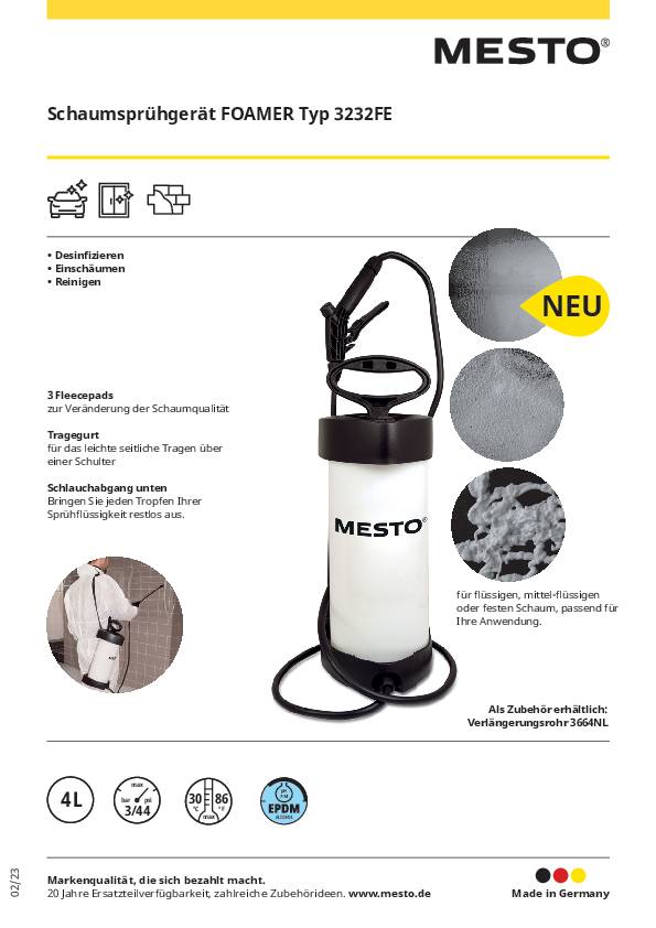 Drucksprühgerät FOAMER Füllinhalt 5l 3bar EPDM G.1,7kg MESTO