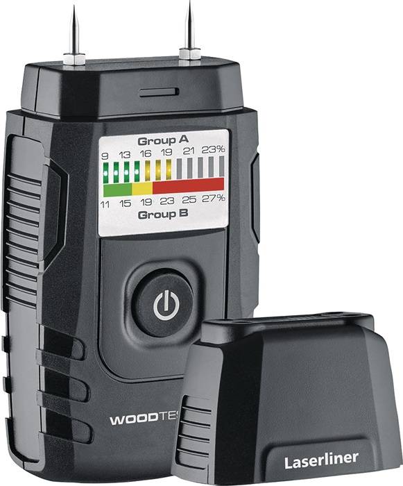 Elektrischer Stecker-Spannungsprüfer mit LED-Anzeigen, die Messwerte für Gruppe A (grün: 9-11, gelb: 13-19, rot: 21-23) und Gruppe B anzeigen.