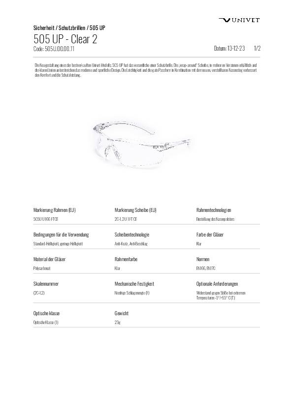Schutzbrille 505U EN 166,EN 170 Bügel klar,Scheibe klar PC UNIVET