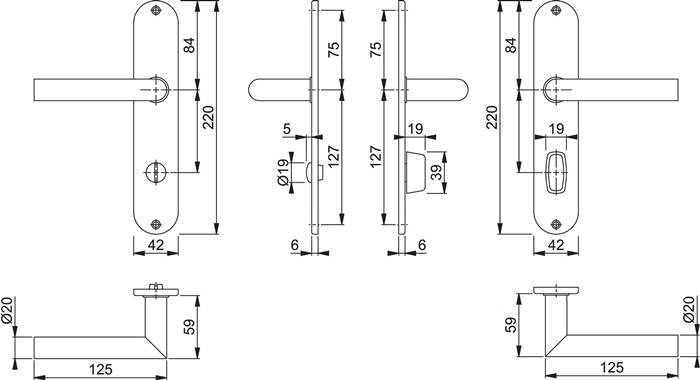 Langschildgarnitur Ams.E1400Z/302 VA F69 SK/OL 78mm HOPPE