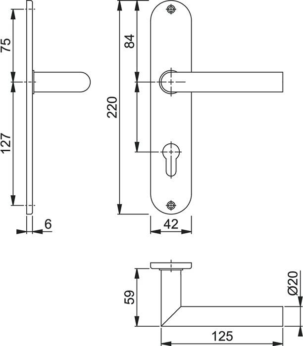 Langschildgarnitur Ams.E1400Z/302 VA F69 PZ 72mm HOPPE