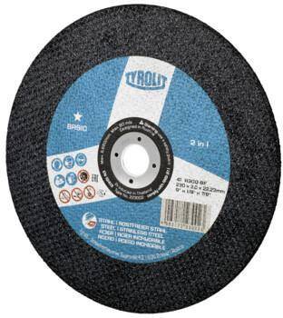 Eine runde Trennscheibe von Tyrolit, geeignet für Stahl, Edelstahl und Gusseisen, mit den Abmessungen 230x3,0x22,23 mm.