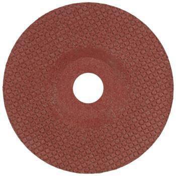 Eine kreisförmige, strukturierte rote Schleifscheibe mit einem zentralen Loch, die für Materialabtragungs- oder Oberflächenbearbeitungsaufgaben entwickelt wurde.