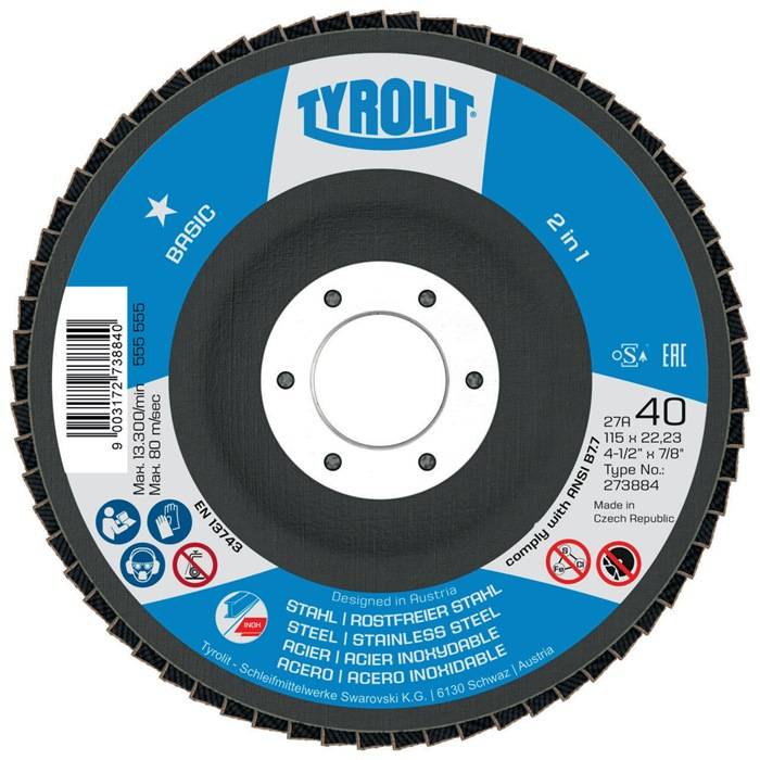 Fächerscheibe BASIC D.125mm K.80 gekr.Stahl,VA ZA-ZK TYROLIT