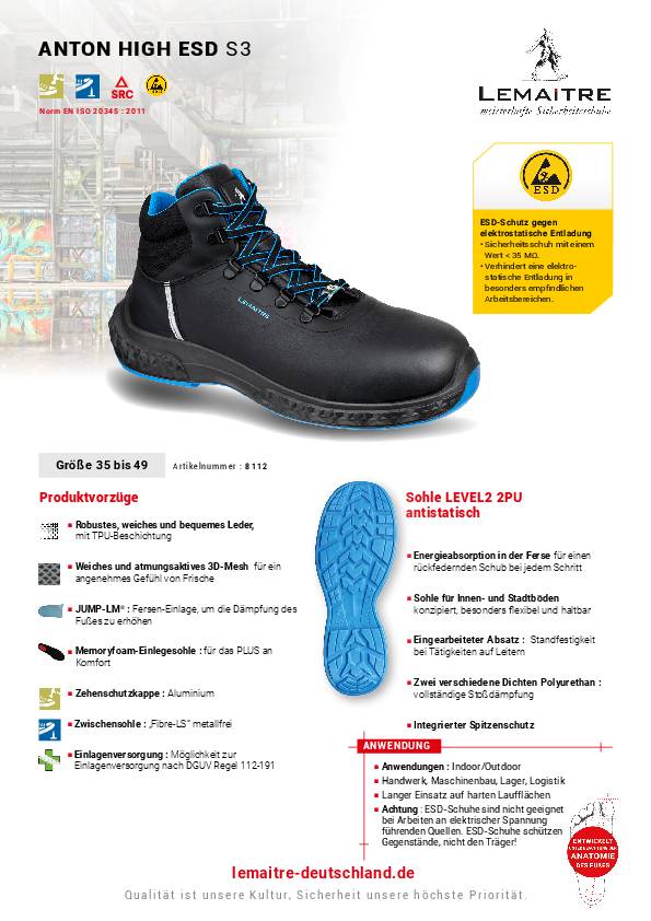 Sicherheitsstiefel Anton high Gr.40 schwarz/blau S3 ESD SRC EN20345