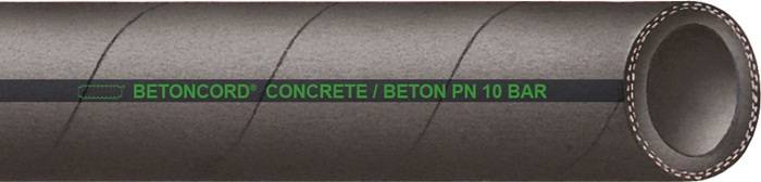 Eine Betonstruktur-Probe mit dem Text 'CONCRETE / BETON' in fetten grünen Buchstaben über deren Oberfläche gedruckt.