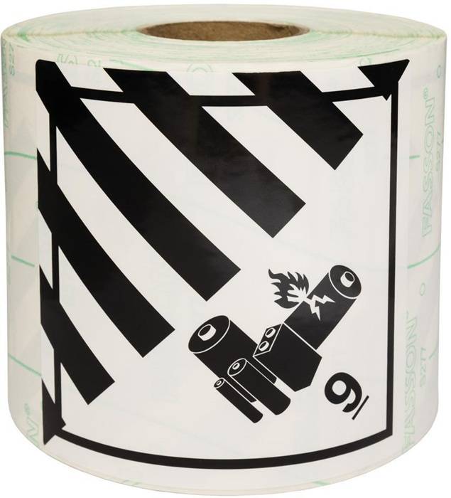 Etiketten Maße 100x100mm PE-Folie Motiv Batterien Kl. 9A TRANSPAK