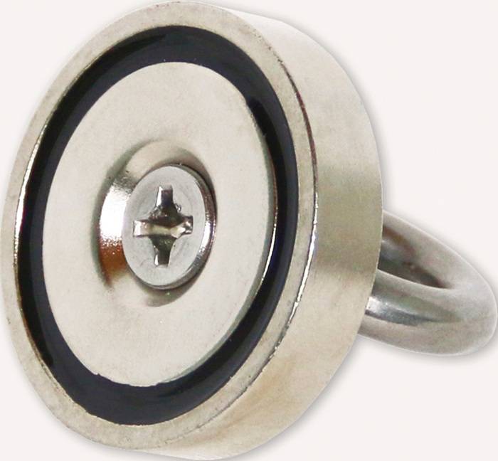 Ein Metallhaken mit einer runden Basis und einer Schraube wird zum Befestigen verwendet; typischerweise zum Aufhängen von Gegenständen an Metalloberflächen.