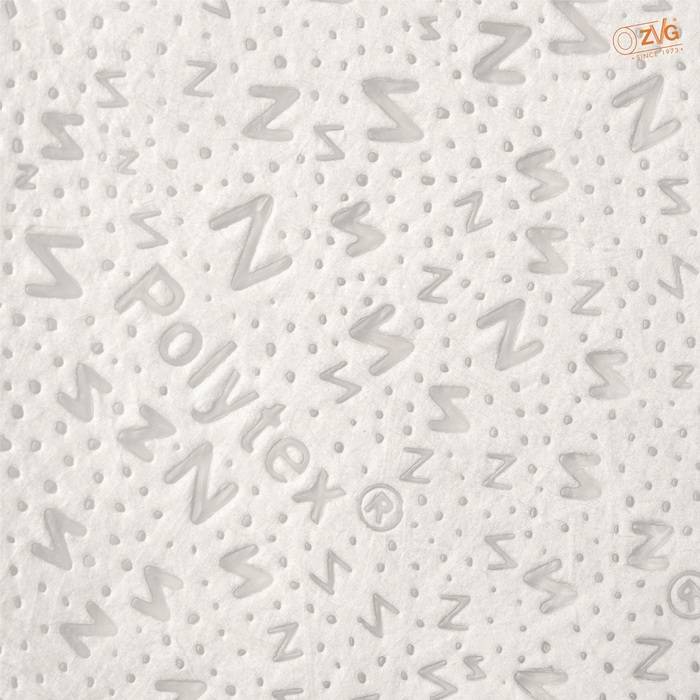 Ein strukturiertes Oberflächenmuster mit dem Markennamen 'Polytex' und dem wiederholt dargestellten Buchstaben 'Z' in verschiedenen Ausrichtungen, vor einem gepunkteten Hintergrund.