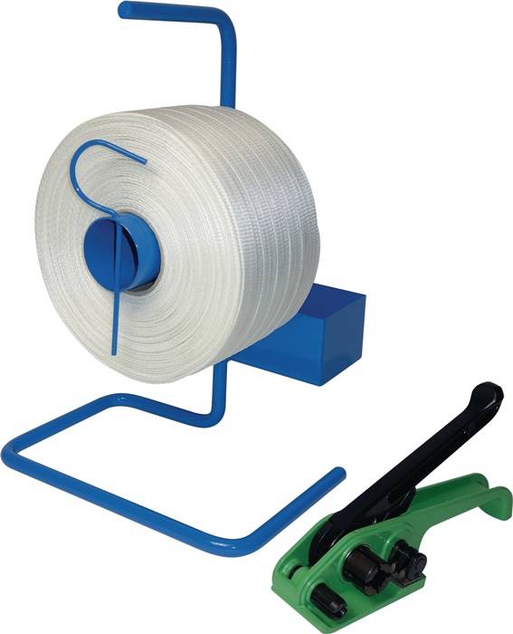 Umreifungsset Band-L.500m Band-B.25mm m.tragbarem Abroller