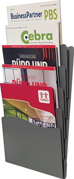 Prospekthalter H430xB240xTmm Anz.Fächer 5 DIN A4 Metall silber