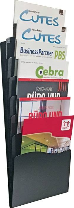 Prospekthalter H560xB240xTmm Anz.Fächer 7 DIN A4 Metall schwarz