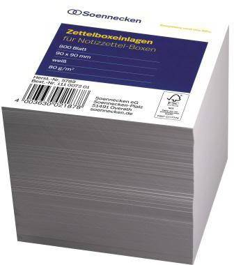 Soennecken Zettelboxeinlage 5789 9x9cm 80g 800Blatt ws
