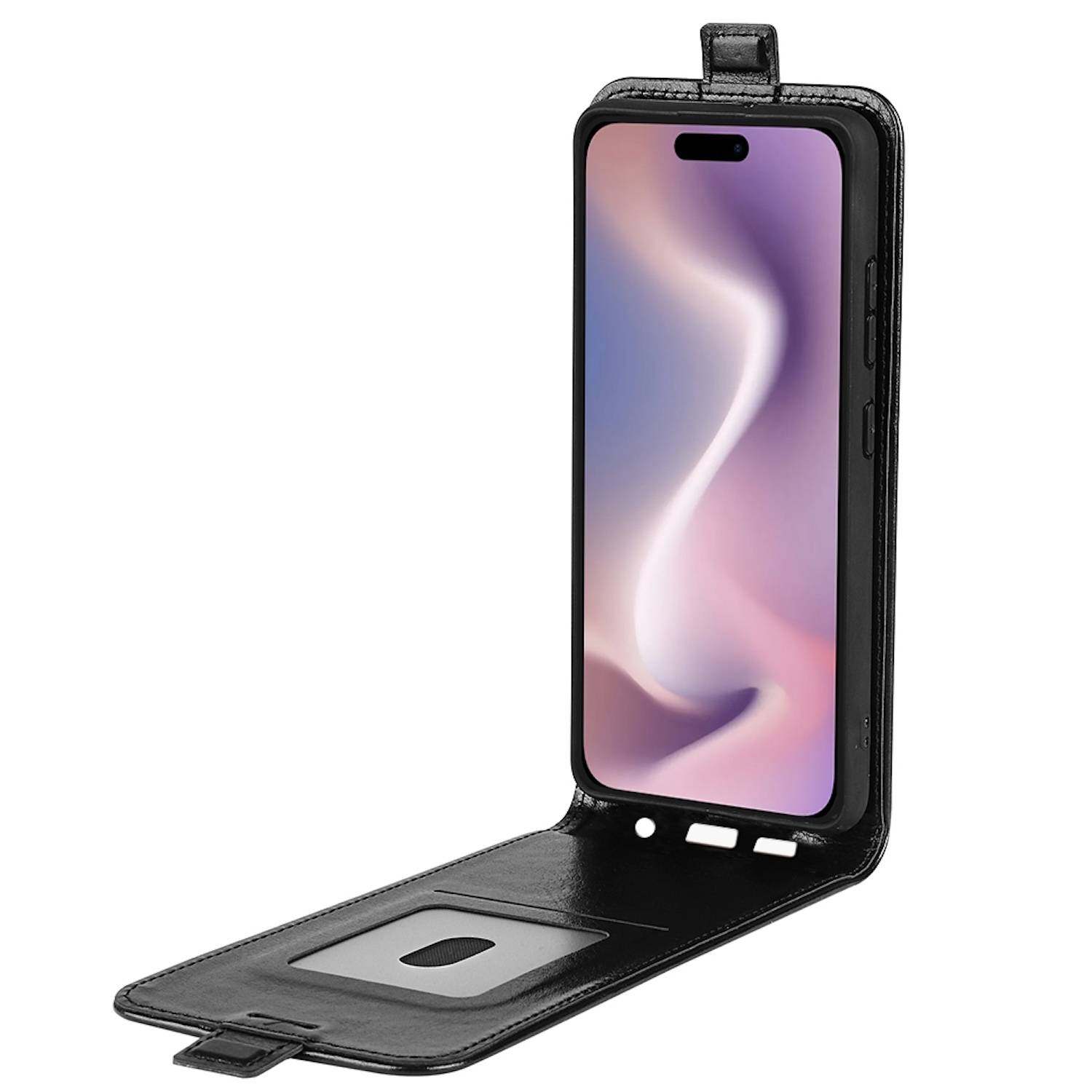 Für Apple iPhone 16 Flip Handy Tasche Hülle Cover Etui Kappe Schutz Case Schwarz