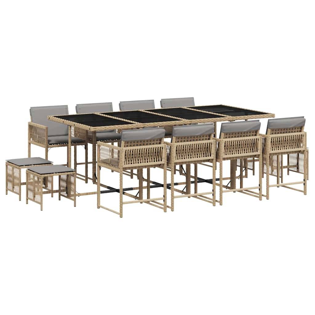 vidaXL 13-tlg. Garten-Essgruppe mit Kissen Beigemischung Poly Rattan